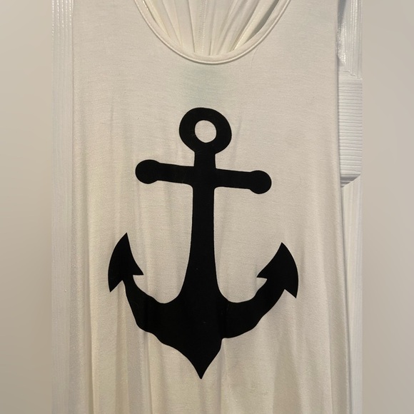 Rachel Kate Size L Cream Aqua Blue Racerback Flowy A Line Tank Top Anchor Print - Picture 4 of 10